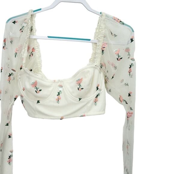 REVOLVE MAJORELLE Lace Embroidered Bustier Long Sleeve Sheer Sexy Top - Picture 4 of 13